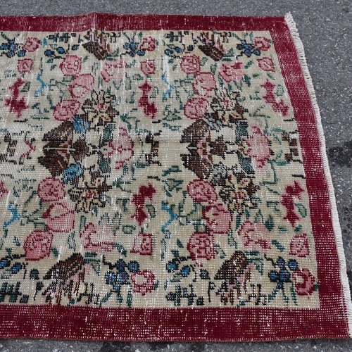 Red area rug, Vintage rug, Turkish rug, Floral rug, house decor 3.5 shops x 6.2 Ft Rustic rug, Area rug, Handmade wool rug, Kitchen rug, DC6525