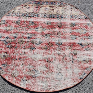 Circle rug, Turkish rug, Boho rug, Vintage rug 3.2 x 3.2  ft Round rug, Small rug, Handmade rug, Wool rug, doormat rug, Bohemian rug, DC7004