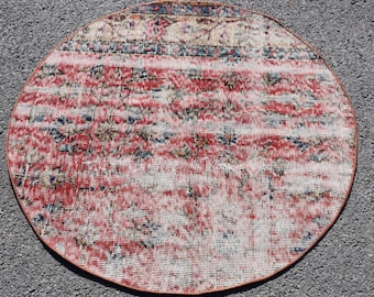 Circle rug, Turkish rug, Boho rug, Vintage rug 3.2 x 3.2  ft Round rug, Small rug, Handmade rug, Wool rug, doormat rug, Bohemian rug, DC7004