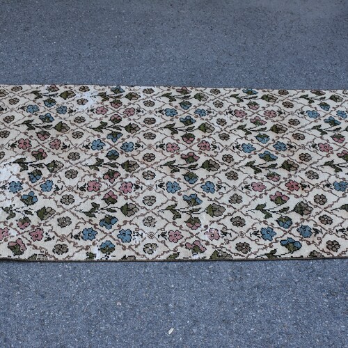 Floral runner rug, Turkish rug, Vintage rug, Handmade rug, Natural rug, 2.8 x 9.2 ft Hallway rug, Entryway rug, Boho shops rug, Stair rug, DC8155
