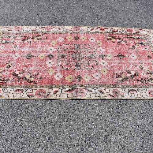 Red area rug, Oriental rug, Turkish vintage handmade rug, Bohemian rug, Kitchen shops decor, Bedroom rug, Area Rug, 3.6 x 7 feet DC8956