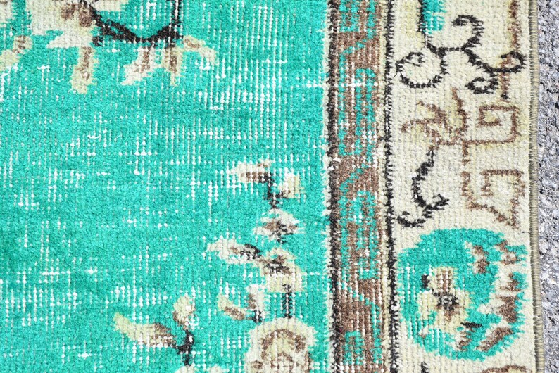 Vintage Turkish Rug Handmade Green Rug Bohemian Rug Home Etsy