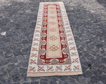 Rood loper tapijt, entreetapijt, vintage tapijt, Oushak-tapijt, Herki-tapijt 2,5 x 9 ft keukendecor, gangtapijt, boho-tapijt, traptapijt, DC8399