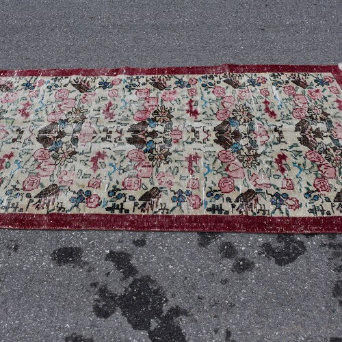 Red area rug, Vintage rug, Turkish rug, Floral rug, house decor 3.5 shops x 6.2 Ft Rustic rug, Area rug, Handmade wool rug, Kitchen rug, DC6525