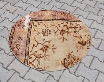 Round rug, Small rug, Handmade rug, Circle rug, Turkish rug, Boho rug, Boho rug, Vintage rug 3.3 x 3.3  ft Wool rug, Bathroom rug,  DC7670
