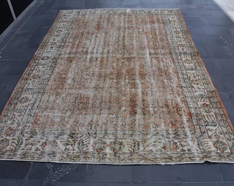 handmade rug, turkish large rug, vintage rug, Natural rug, red rug, 6.6 x 9.7 ft rug, rustic rug, diningroom rug, wool rug, carpet DCS1655