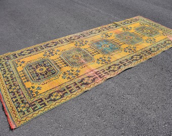 Turkish runner rug, Entryway rug, Vintage rug, Oushak rug, Orange rug 4.1 x 11.2 ft Kitchen decor, Hallway rug, Boho home decor, Rug DC11143