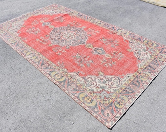 Alfombra vintage roja, alfombra de corredor turco, alfombra de pasillo hecha a mano, alfombra Boho de lana de 5,4 x 9,7 pies, decoración de entrada, alfombra Boho, alfombra de lana, DC11306