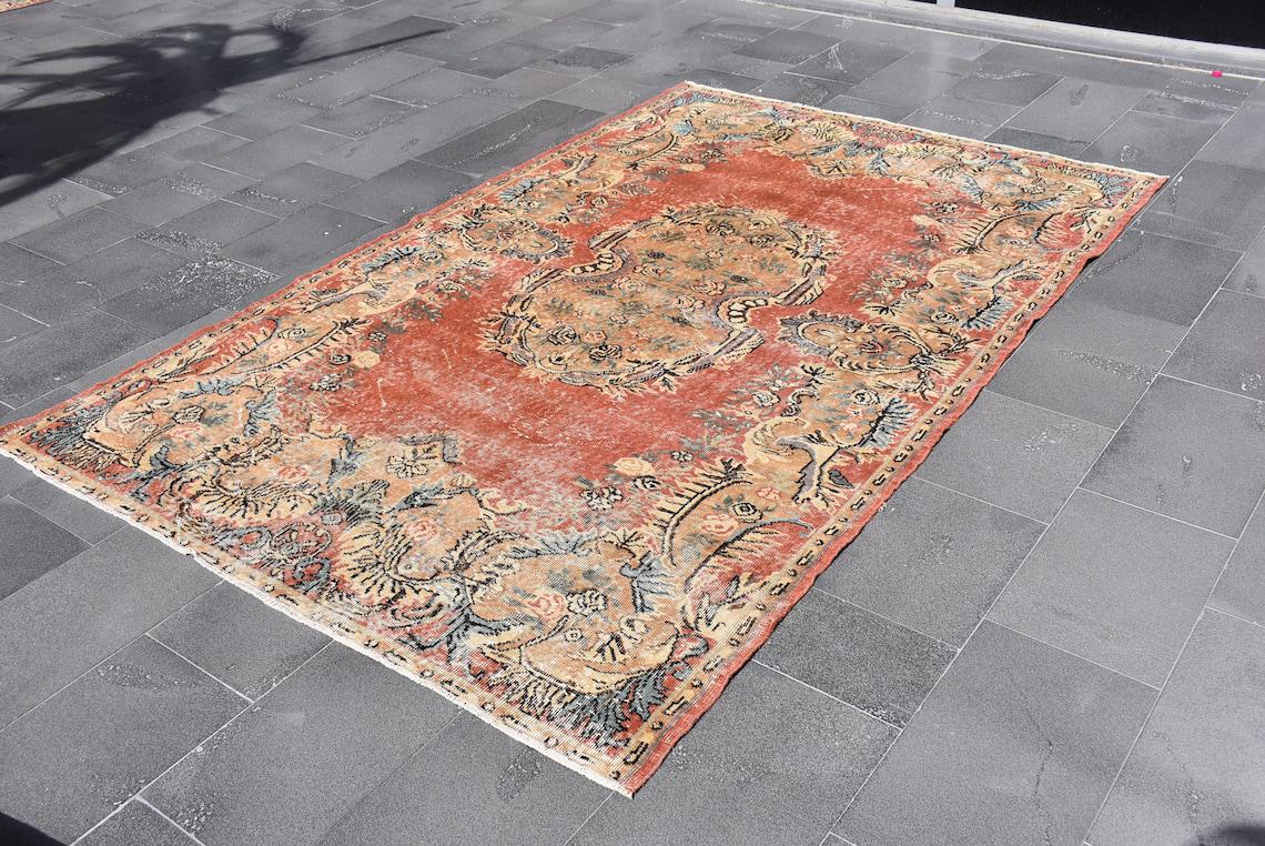 turkish rug, area rug, vintage large rug, oushak rug,  farmhouse rug,  5.7 x 9.1 ft aztec rug, bedroom rug, boho rug , tribal rug DC11572