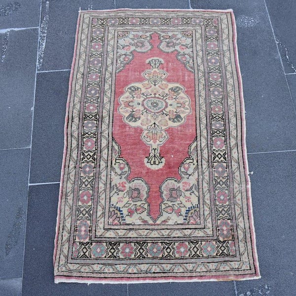 Vintage Doormat Rug, Vintage Turkish Rug, Small Rug, 2 x 3.5 ft  Free Shipping Bohemian Rug, Unique Rug, Handknotted Bathroom Rug DC10686