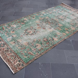 Turkish rug, Vintage rug, Oushak runner rug, 4.2 x 9.2 ft Hallway rug, Handmade rug, Boho decor, Natural wool rug, Bohemian rug,  DCS1101