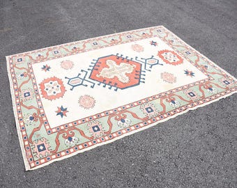 Free Shipping large rug orange rug turkish rug 5.4 x 7.1 ft aztec rug livingroom rug entrance rug floor rug DC11155