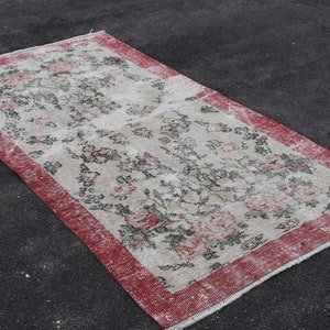 Bedroom rug, Vintage red rug, Rustic decor, Turkish area rug, Floral rug, 3.3 x 6.4 ft Home decoration, Wool carpet, Natural rug, DC8963