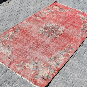 handgeknüpfter Vintage Teppich Boho Teppich Azteken Teppich Schlafzimmer Dekor KOSTENLOSER VERSAND 4 x 2 m oushak Teppich DC5461