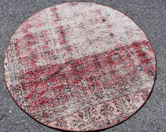Round rug, Circle rug, Turkish rug, Boho rug, Vintage rug 3.9 x 3.9  ft Small rug, Handmade rug, Wool rug, doormat rug, Bohemian rug, DC7031