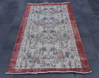 Orange kilim rug, Turkish kilim rug, Vintage home decor, Striped kilim rug, Bohemian rug, Bedroom rug, Kitchen decor, 3.7 x 6.2 ft  DC11658