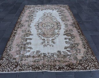 Large Green Rug, Turkish Rug, Vintage Rug, Antique Rug FREE SHIPPING 5.8 x 9.4 Ft Floor Rug, Oushak Rug, Tribal Rug , Wool Rug , DCS1966