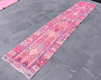Alfombra turca, alfombra de pasillo, alfombra azul vintage de 2,8 x 13,5 pies, alfombra de piso, alfombra de área de decoración bohemia, alfombra tribal, alfombra decorativa bohemia, alfombra DC11597