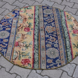 Patchwork rug, Turkish rug, Boho rug, Wool rug, Doormat, Bohemian rug, Vintage rug 3.9 x 3.9  ft Round rug, Small rug, Handmade rug, DC7532