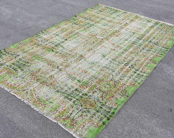 Green rug, Turkish rug, Vintage rug, 5.7 x 9 ft Farmhouse rug, Livingroom rug, Boho rug, Home decor, Handmade rug, Aztec rug, Carpet  DC8770