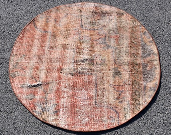 Circle rug, Turkish rug, Boho rug, Vintage rug 2.7 x 2.7  ft Round rug, Small rug, Handmade rug, Wool rug, doormat rug, Bohemian rug, DC6976