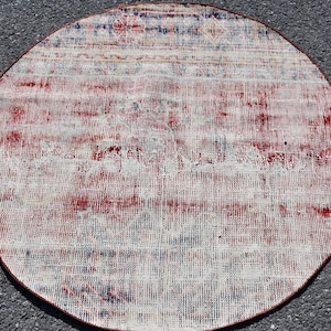 Pale rug, Handmade rug, Circle rug, Turkish rug, Vintage rug 3.2 x 3.2  ft Round rug, Small rug, Wool rug, Doormat, Bohemian rug, DC7042