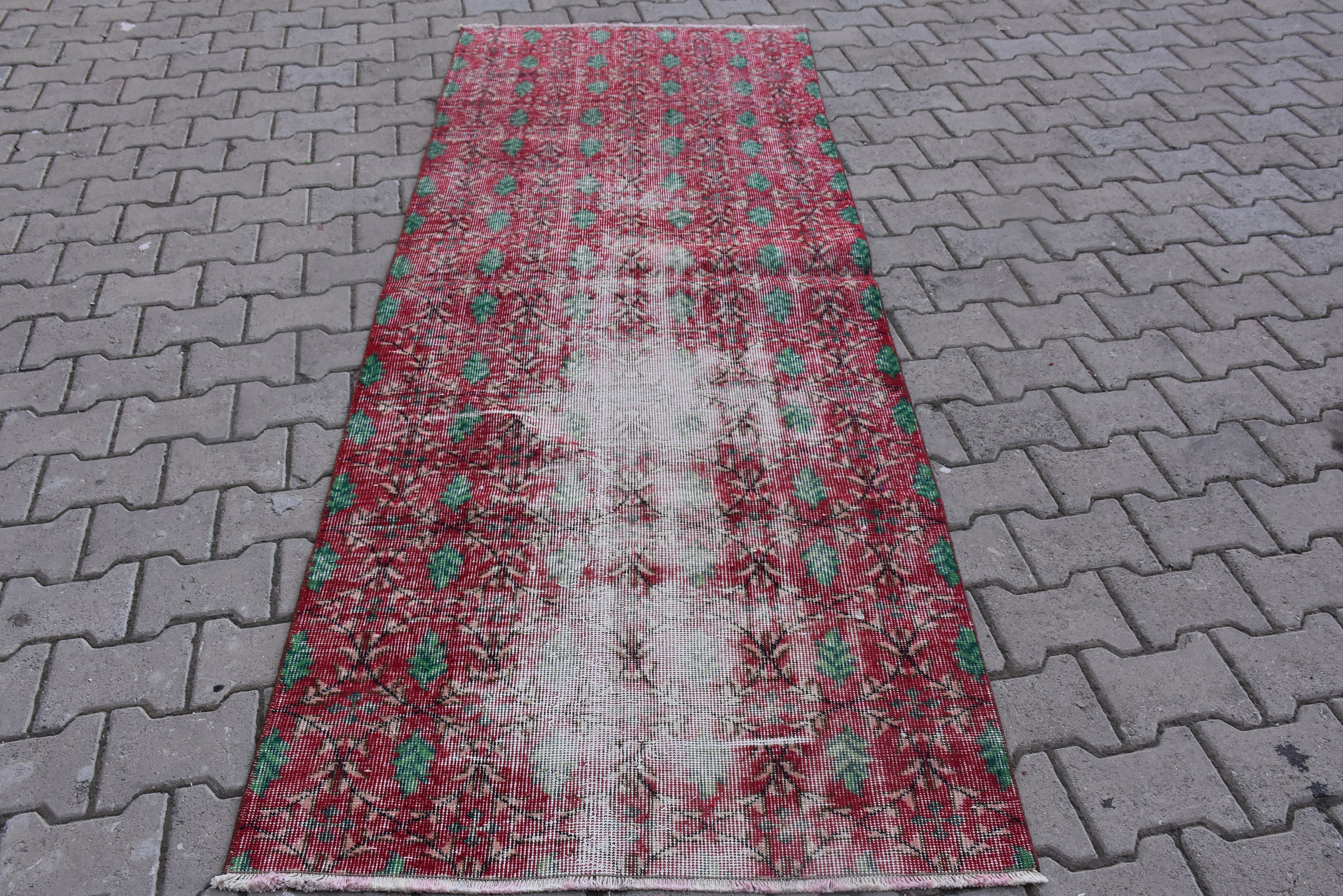 Red and green rug Runner rug Turkish rug Vintage rug Etsy