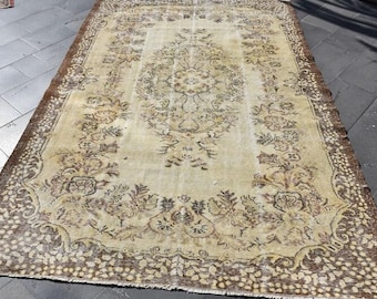 orange turkish rug large area rug tribal vintage rug natural rug livingroom rug 5.9 x 9.1ft floor rug boho decor rug bohemian rug  DC11528