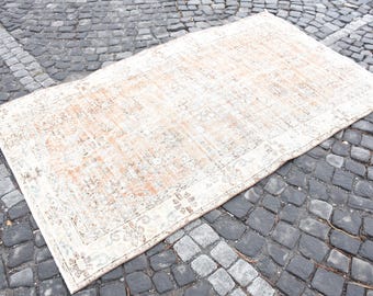 Beige small rug, Turkish vintage rug, Handmade rug, Oriental rug, Bohemian rug, Home decor, Doormat rug, Bedroom rug, 4.5 x 7.8 feet DCS1449