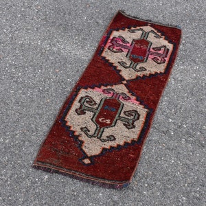 Red area rug, Home decoration, Turkish doormat, Vintage rug, Small rug, Rustic rug, Bohemian rug, Entryway rug, Rugs 1.3 x 3.4 feet  DC7486