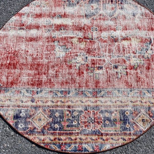 Circle rug, Turkish rug, Boho rug, Vintage rug 3.2 x 3.2  ft Round rug, Small rug, Handmade rug, Wool rug, doormat rug, Bohemian rug, DC7043