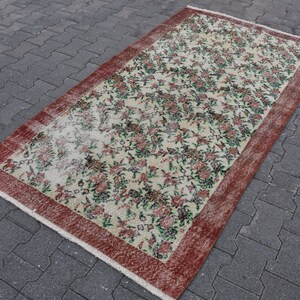 Red Area Rug, Turkish Area Rug, Wool Rug, farmhouse rug, 3.7 x 6.8 Ft Boho Vintage Rug, Handmade Rug, Wool Rug , Floral Rug , DC6444