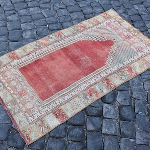 Turkish rug, Small area rug, Rustic rug, Bohemian rug, Vintage rug, Oushak rug, Bathroom Decor rug, 2.5 x 4.8 Ft , Organic wool rug, DC9027