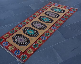 Lang tapijt, vintage loper, Herki-tapijt, Turks decoratief tapijt, gangtapijt, haltapijt, traptapijt, vloerkleed, 2,4 x 5,8 ft DCS1416