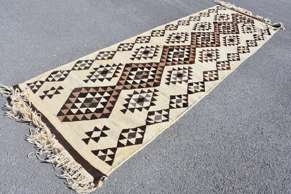 Roze tapijt, haltapijt, Turks lopertapijt, vintage tapijt, Oushak-tapijt, Herki-tapijt, keukendecor 3,4 x 11,9 ft, gangtapijt, boho-tapijt, DCS0131