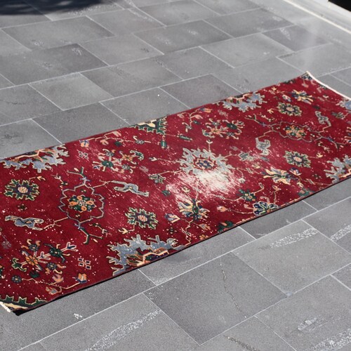 Runner rug, Turkish rug, Red color rug 2.8 x 8.4 ft Hallway rug, shops Area rug, Boho decor rug, Home decor, Handmade rug, Kitchen Carpet, DCS0750