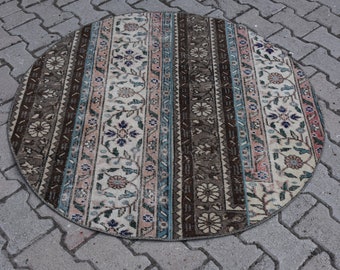 Circle rug, Turkish rug, Boho rug, Vintage rug 4 x 4 ft Round rug, Small rug, Handmade rug, Wool rug, Bohemian rug, Bathroom rug DC7545