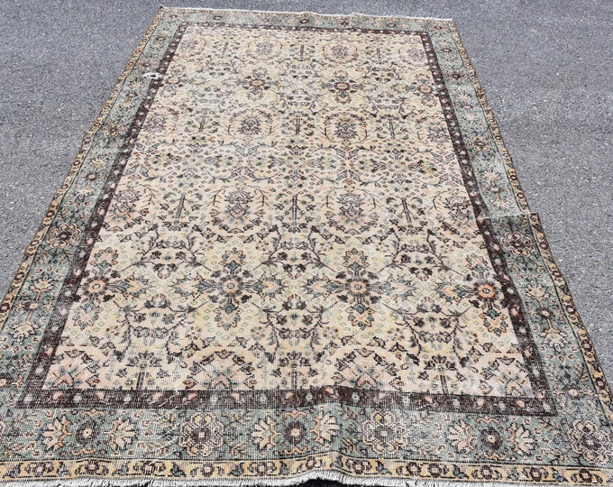 Vintage Rug, Beige and Green Area Rug, Turkish Rug, Bohemian Decor Rug