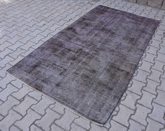 Natural wool rug, Turkish area rug, Vintage handmade rug, Oriental rug, Purple area rug, Bohemian rug, Kitchen decor, 4.3 x 8.2 ft DC7955