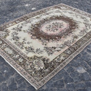 Oversize rug, Vintage rug, Turkish rug, Handmade wool rug, Bohemian rug, Beige and brown rug, Livingroom decor, Carpet 5.5 x 8.9 feet DC8418