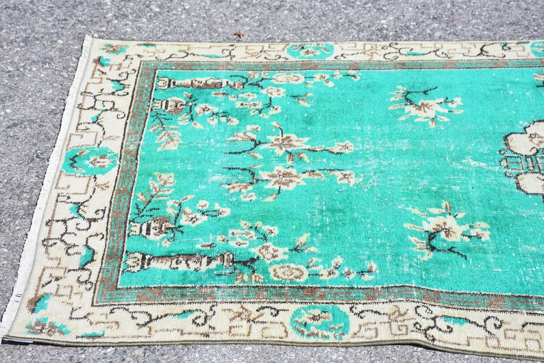 Vintage Turkish Rug Handmade Green Rug Bohemian Rug Home Etsy