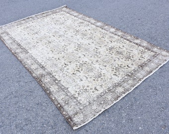 brown flowers pattern boho rug turkish rug anatolian rug vintage rug oushak wool rug FREE SHIPPING 5.2 x 8.2 ft decorative area rug DCS0374