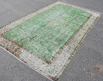 Alfombra grande, alfombra vintage, alfombra turca, alfombra de lana hecha a mano, alfombra Boho, alfombra oriental, decoración de salón, alfombra verde, 5,8 x 9,5 pies DC9498