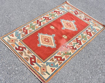 orange area rug, handmade rug, turkish rug, area rug, vintage rug, bedroom rug, aztec rug, anatolian rug, boho decor 2.8 x 4.7 feet DC9715