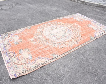 vintage rug, orange area rug, turkish rug, boho decor rug FREE SHIPPING 4.5 x 9.5 ft bohemian rug, tribal rug, handknotted rug DCS1522