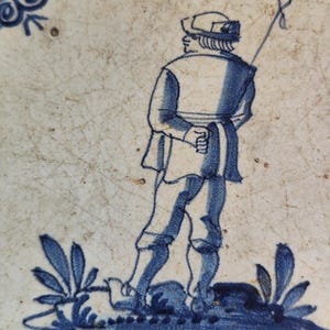 Carrelage hollandais bleu et blanc du XVIIe siècle, peinture bleu de Delft, carreaux peints à la main, carreaux de collection