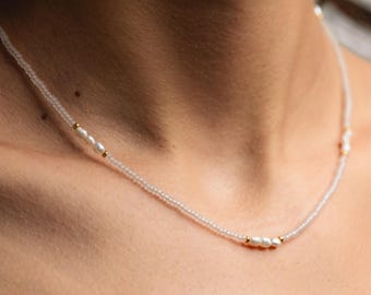 White Pearl & Miyuki Bead Choker