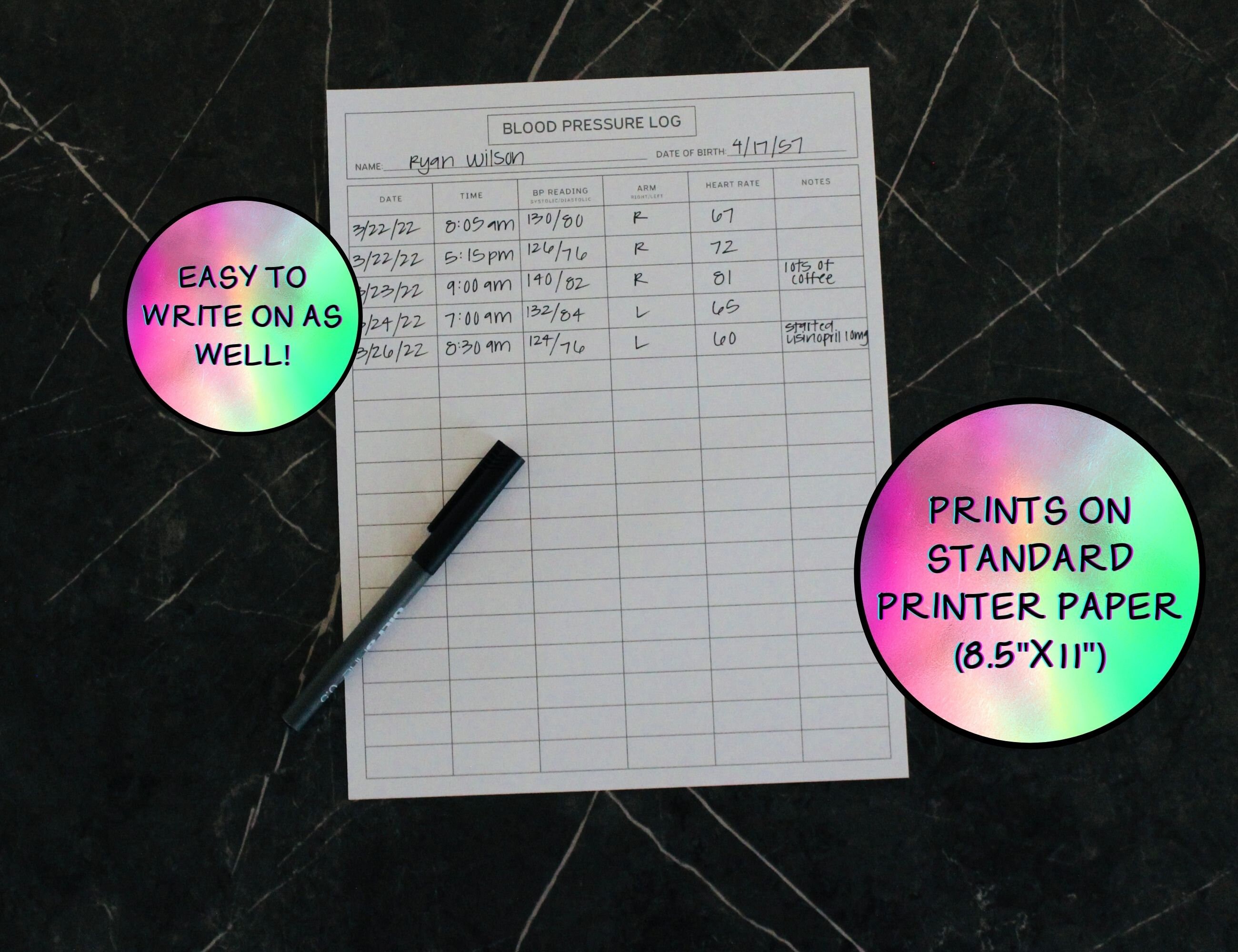 Editable Blood Pressure Log | Printable 8.5x11 - Etsy