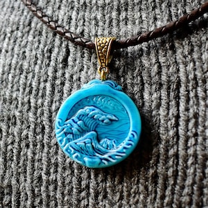 Wave Tribe, People of the Water - Hand-Painted Blue Resin Pendant Inspired by 'The Great Wave off Kanagawa', Sea God's Avatar Charm,