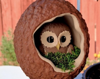 Baby Owl Nest Ornament for Woodland Decor